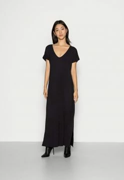 Meilleure vente 👍 Zign SHORT SLEEVES V NECK BASIC 👗 DRESS WITH SLIT - Robe Longue - Black 🛒