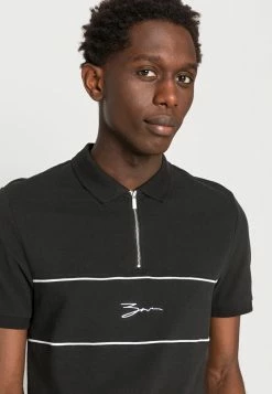 Tout neuf 😀 Zign SCRIPT ZIP PLACKET - Polo - Black ⌛ -Pas Cher Zign Boutique 715b5280cc594d1aabb81bc5d30125bf